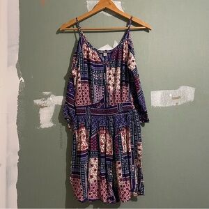 American Eagle Cold Shoulder Patchwork Boho Mini Dress